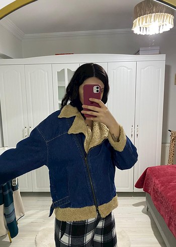 40 Beden Kadın Mavi Kürklü Denim Ceket