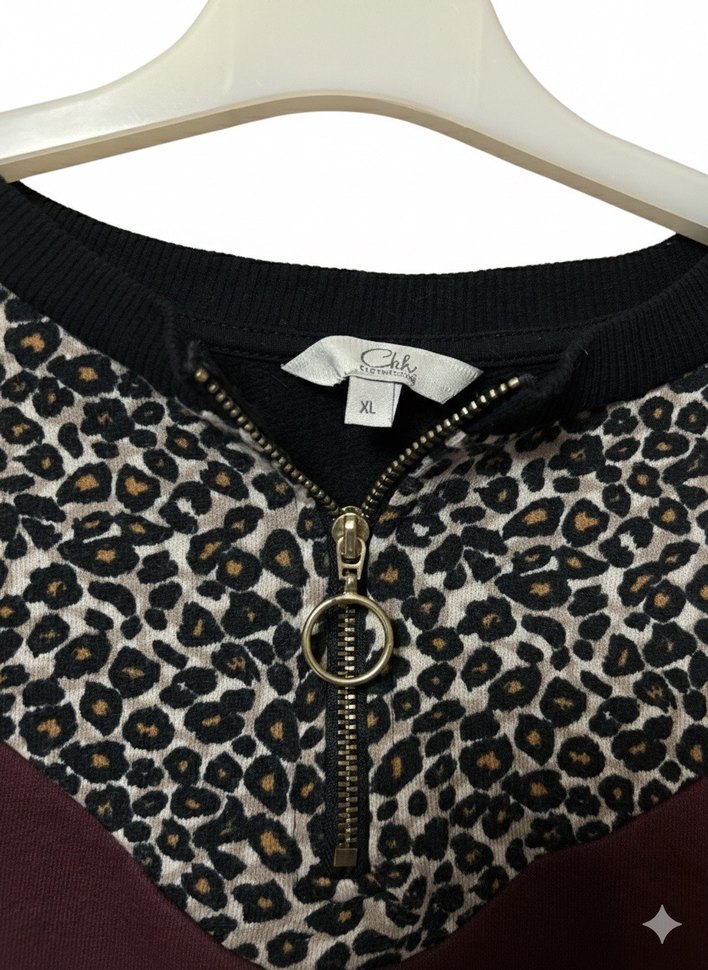 Leopar Desenli Fermuarlı Sweatshirt - Görsel 3