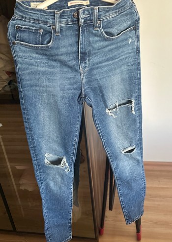 Kadın Mavi Bol Kesim Midi Denim Pantolon