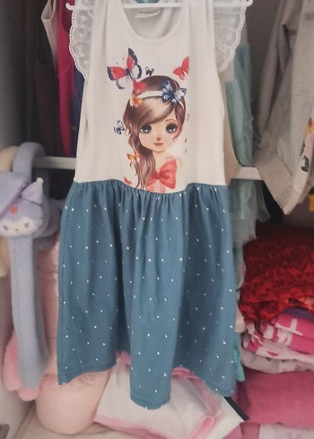 Kız Çocuk Kısa Kollu Pamuklu Elbise - Görsel 2