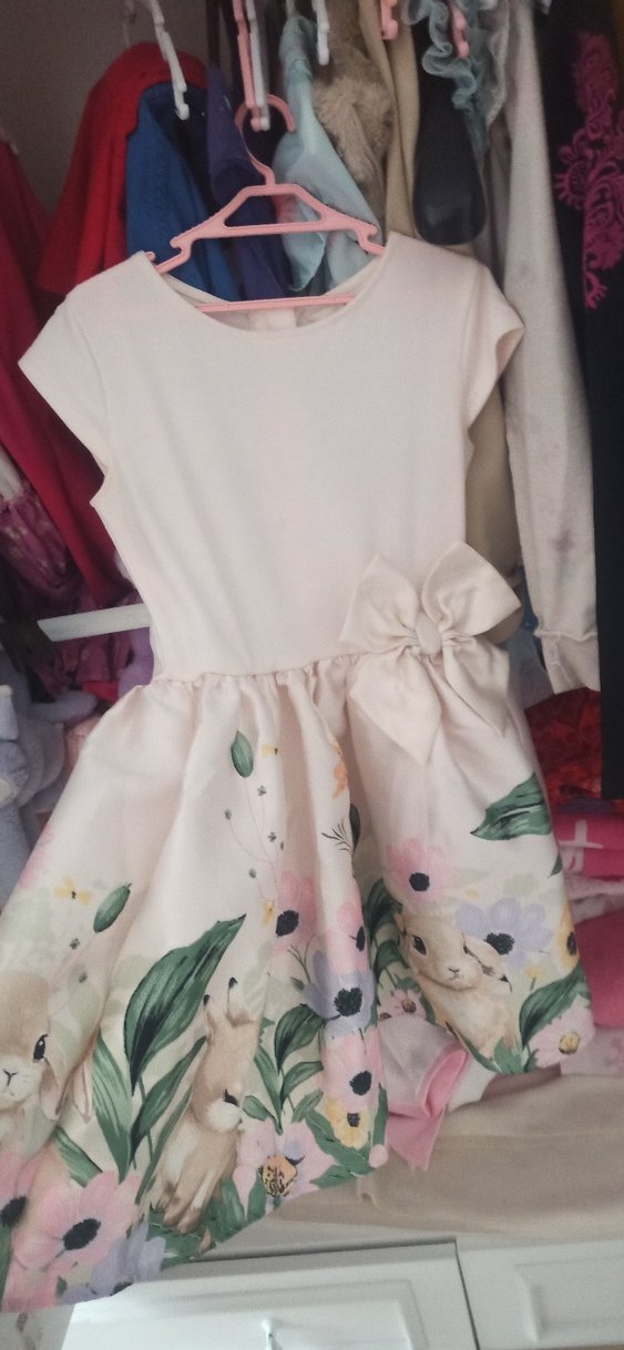 Pembe Çiçekli Kız Çocuk Elbise - Görsel 5