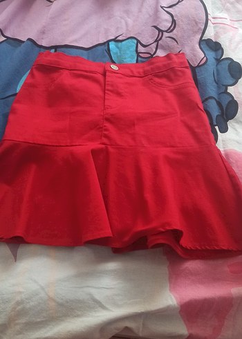 Kırmızı Volanlı Mini Etek - Görsel 2