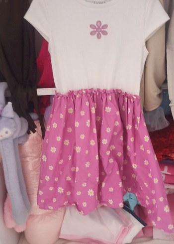 Kız Çocuk Pembe Çiçekli Elbise - Görsel 2