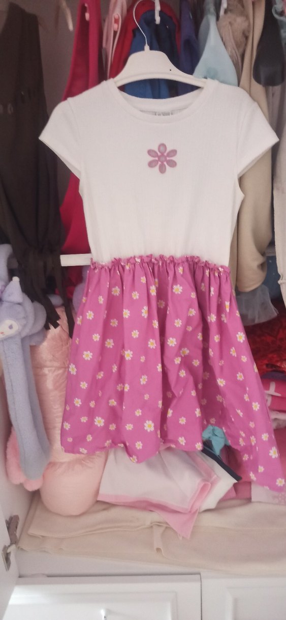 Kız Çocuk Pembe Çiçekli Elbise - Görsel 2