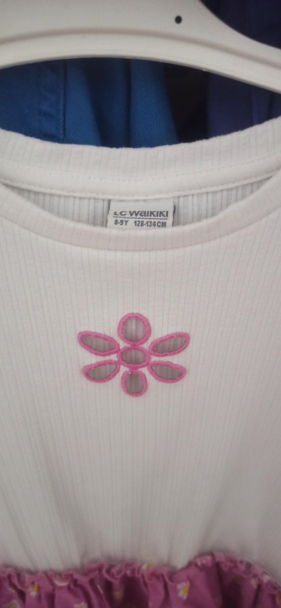 Kız Çocuk Pembe Çiçekli Elbise - Görsel 3