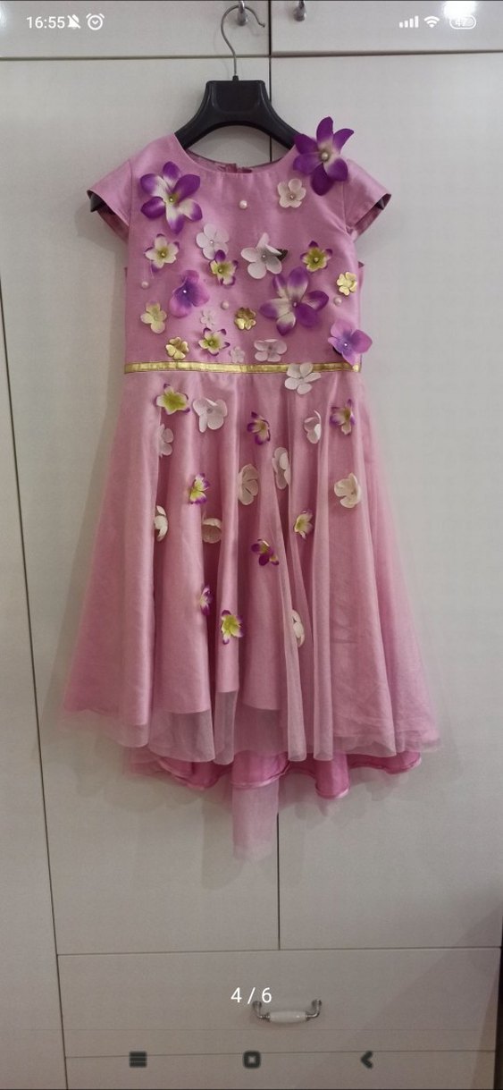 Pembe Çiçekli Kız Elbisesi - Görsel 5