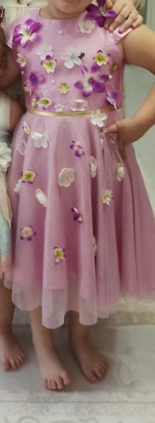 Pembe Çiçekli Kız Elbisesi - Görsel 3