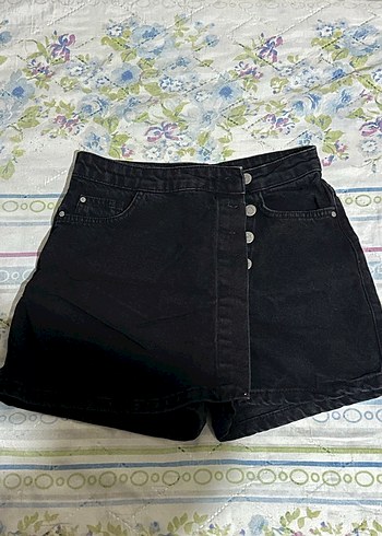 34 Beden Düğmeli Siyah Mini Denim Etek