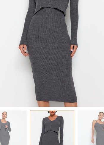 Gri Uzun Hırkalı Triko Elbise - Görsel 3