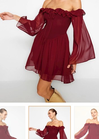 Bordo Mini Elbise - Görsel 3