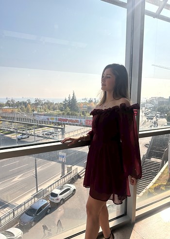 Bordo Mini Elbise - Görsel 4