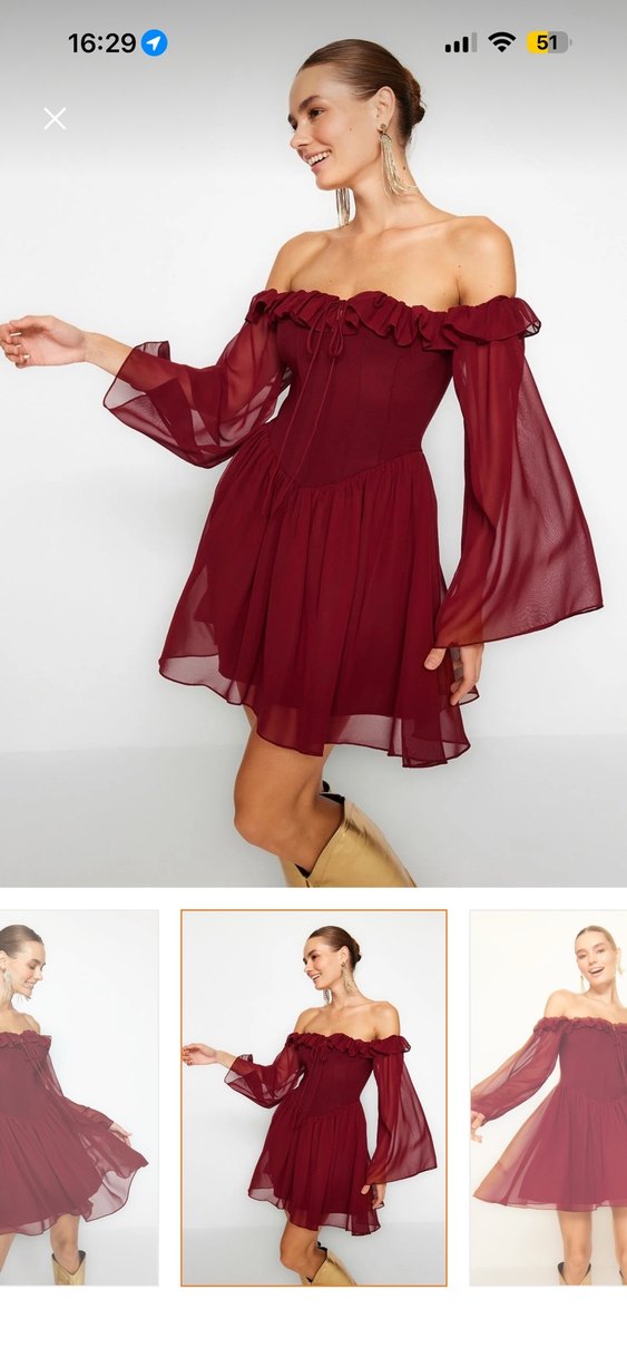 Bordo Mini Elbise - Görsel 3