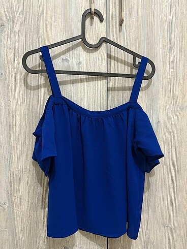 Yazlık askılı bluz saks mavi