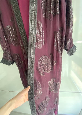 Mor Desenli Kadın Uzun Henna Elbise - Görsel 5