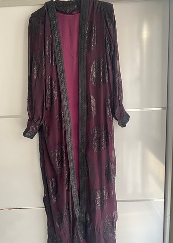 Mor Desenli Kadın Uzun Henna Elbise - Görsel 3