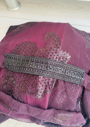 Mor Desenli Kadın Uzun Henna Elbise - Görsel 6