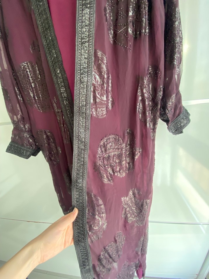 Mor Desenli Kadın Uzun Henna Elbise - Görsel 5