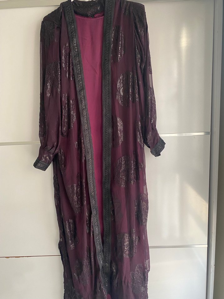 Mor Desenli Kadın Uzun Henna Elbise - Görsel 3