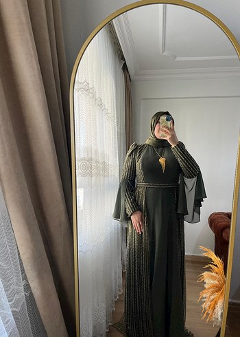 Haki Bohem Uzun Drapeli Abiye - Görsel 5