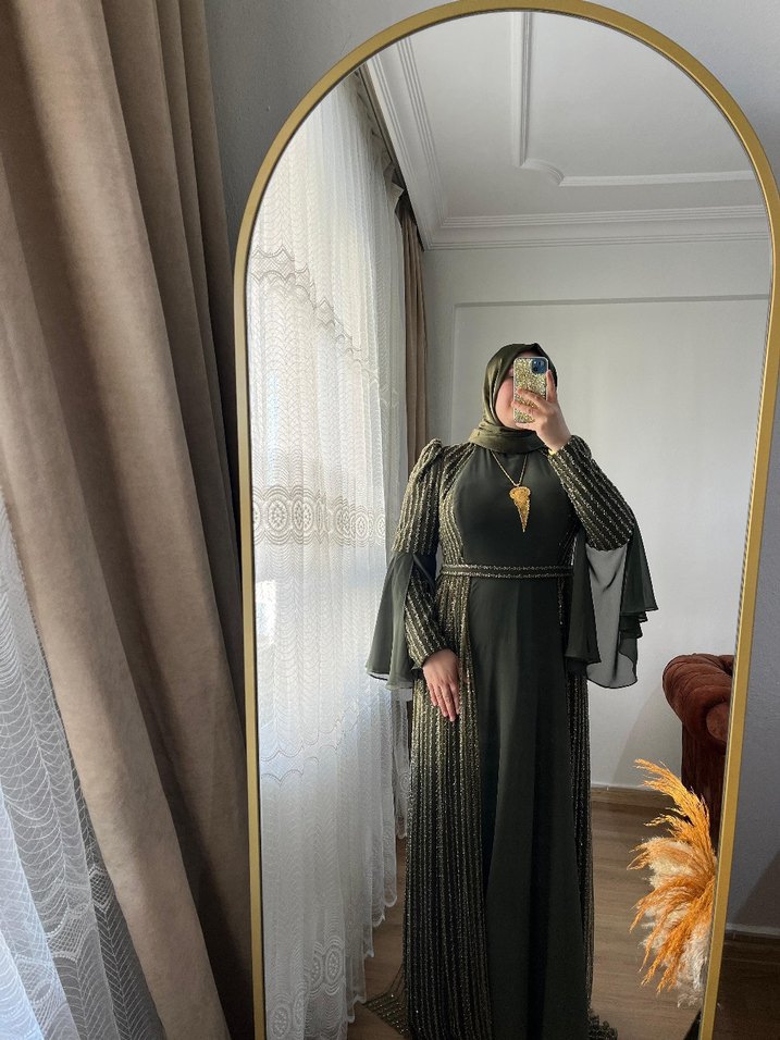 Haki Bohem Uzun Drapeli Abiye - Görsel 5