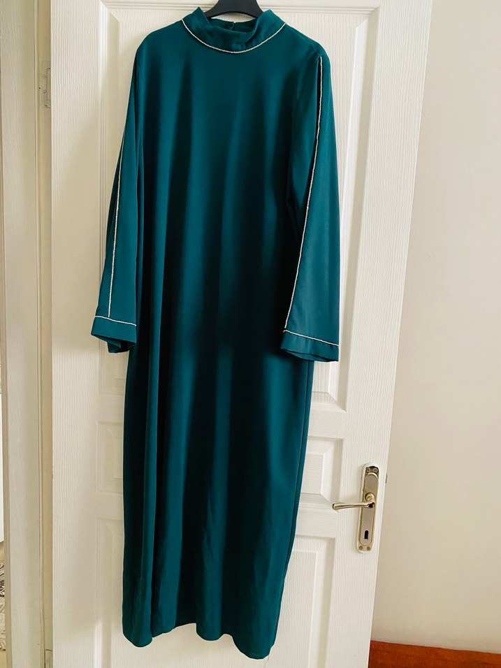 Uzun Kol Drapeli Turkuaz Kadın Elbise - Görsel 2