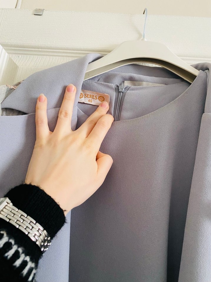 Dantel işlemeli uzun gri klasik kadın şık  Abaya - Görsel 3