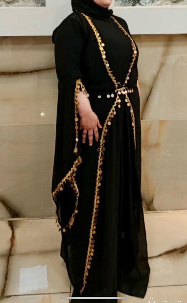 Zincir Detaylı Uzun Kollu Altın Nakışlı Yöresel Tesettür Elbise - Görsel 2