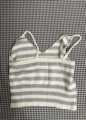 Gri Çizgili İnce Askılı Örgü Süveter - Görsel 2