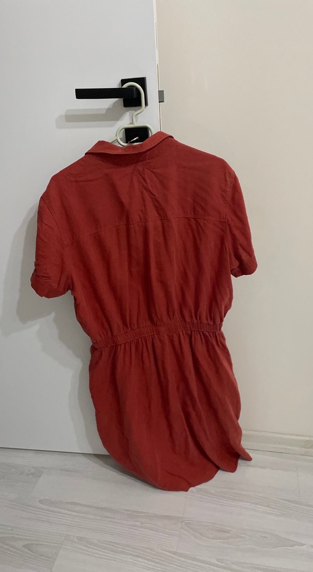 Kırmızı Keten Midi Elbise - Görsel 2