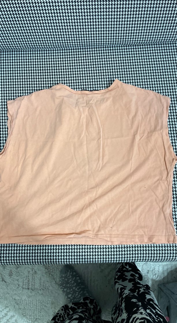 Bej Baskılı Kısa Kollu Oversize Tişört - Görsel 2