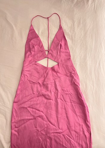 BERSHKA sırt dekolteli saten elbise - Görsel 11