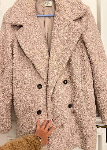 Colins teddy kaban, Bej Midi Kadın Kaban, Kürklü Notched Yaka - Görsel 6