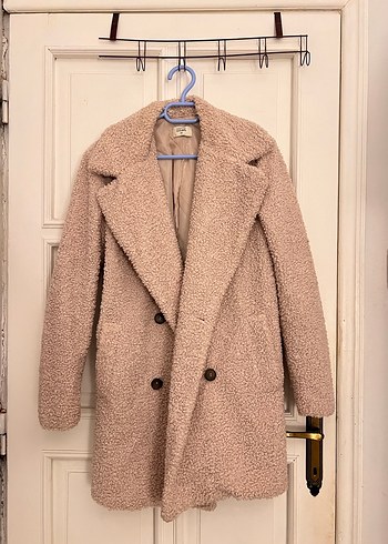 Colins teddy kaban, Bej Midi Kadın Kaban, Kürklü Notched Yaka - Görsel 2