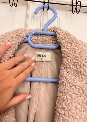 Colins teddy kaban, Bej Midi Kadın Kaban, Kürklü Notched Yaka - Görsel 3