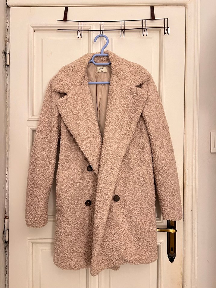 Colins teddy kaban, Bej Midi Kadın Kaban, Kürklü Notched Yaka - Görsel 2