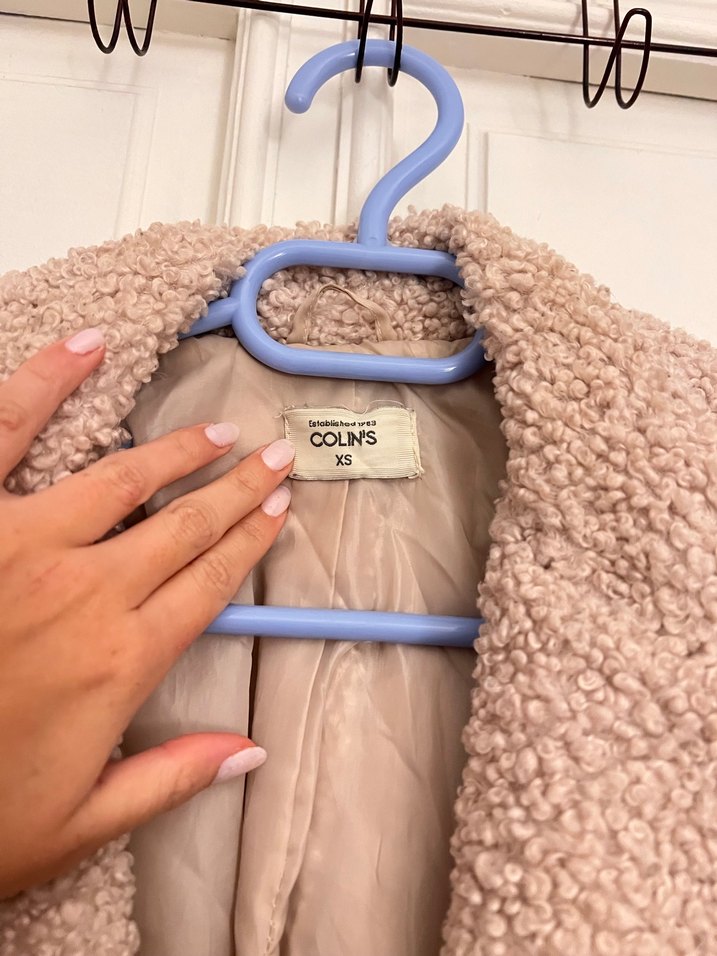 Colins teddy kaban, Bej Midi Kadın Kaban, Kürklü Notched Yaka - Görsel 3