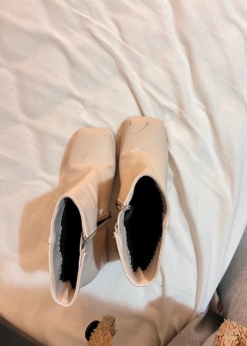 Bej Deri Platform Topuklu Kadın Bot - Görsel 3