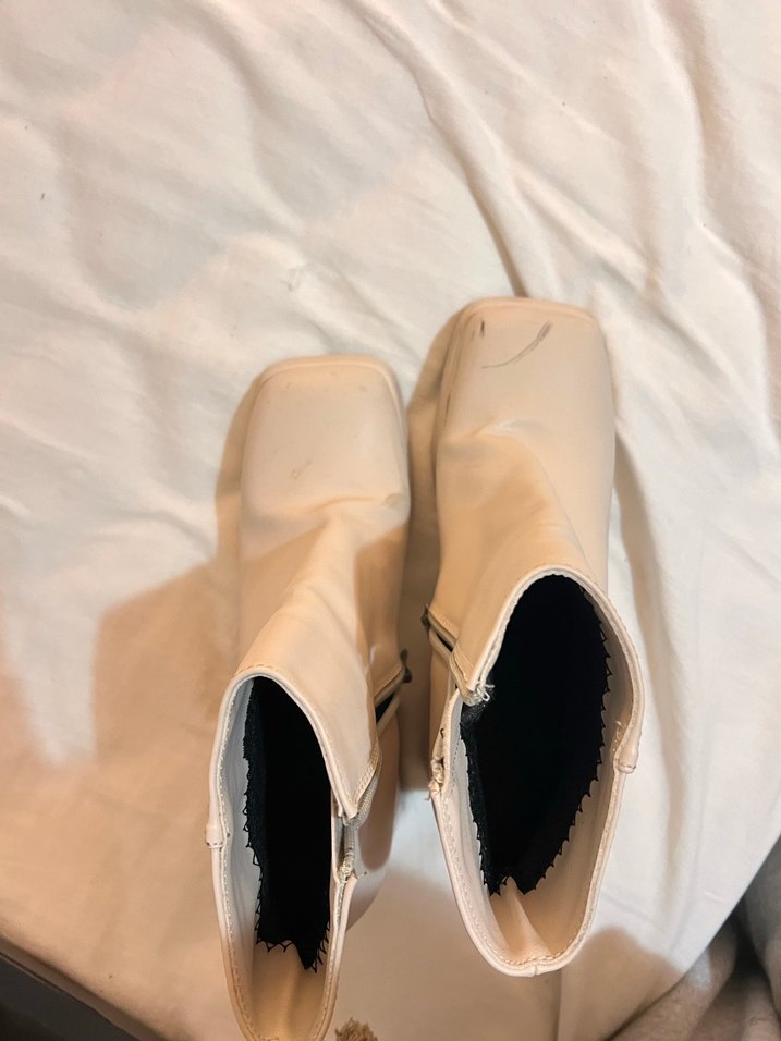 Bej Deri Platform Topuklu Kadın Bot - Görsel 4