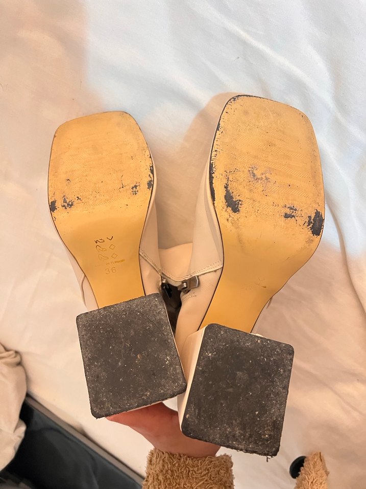 Bej Deri Platform Topuklu Kadın Bot - Görsel 5