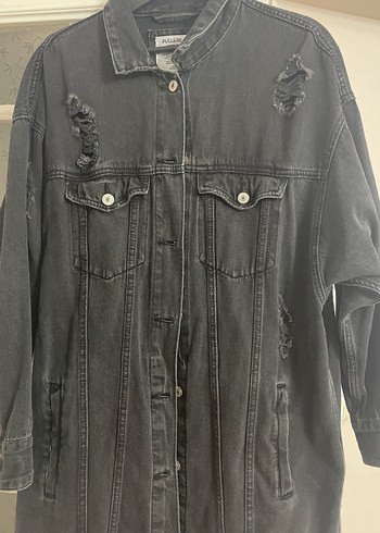 Kadın siyah Düğmeli Denim Ceket Midi Boy