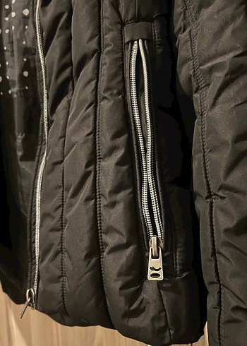 Fermuarlı Siyah Kadın Midi Mont - Görsel 3