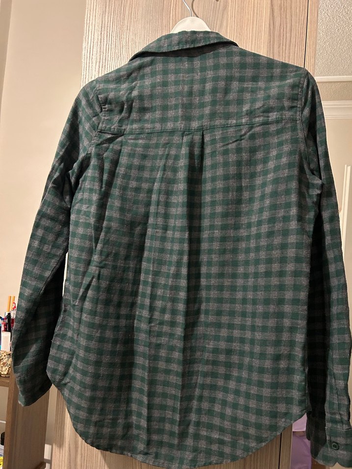 Gri Kareli Düğmeli Kadın Gömlek - Görsel 3