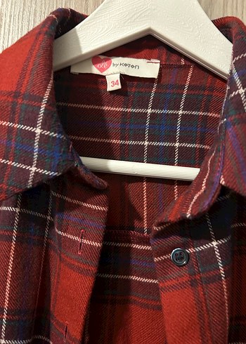 Bordo Ekose Düğmeli Uzun Kollu Kadın Gömlek - Görsel 2