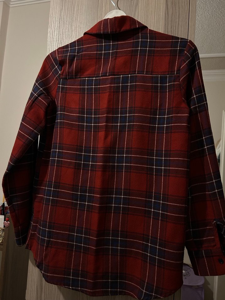 Bordo Ekose Düğmeli Uzun Kollu Kadın Gömlek - Görsel 3