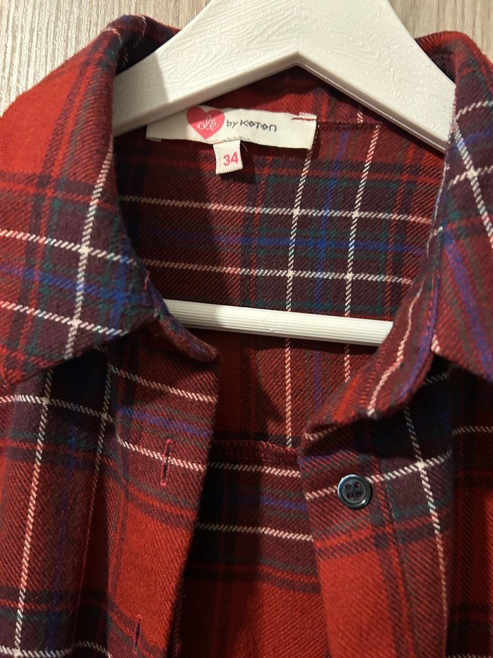 Bordo Ekose Düğmeli Uzun Kollu Kadın Gömlek - Görsel 2