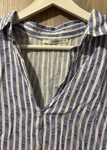 Mavi Çizgili Kolsuz Keten Gömlek - Görsel 3