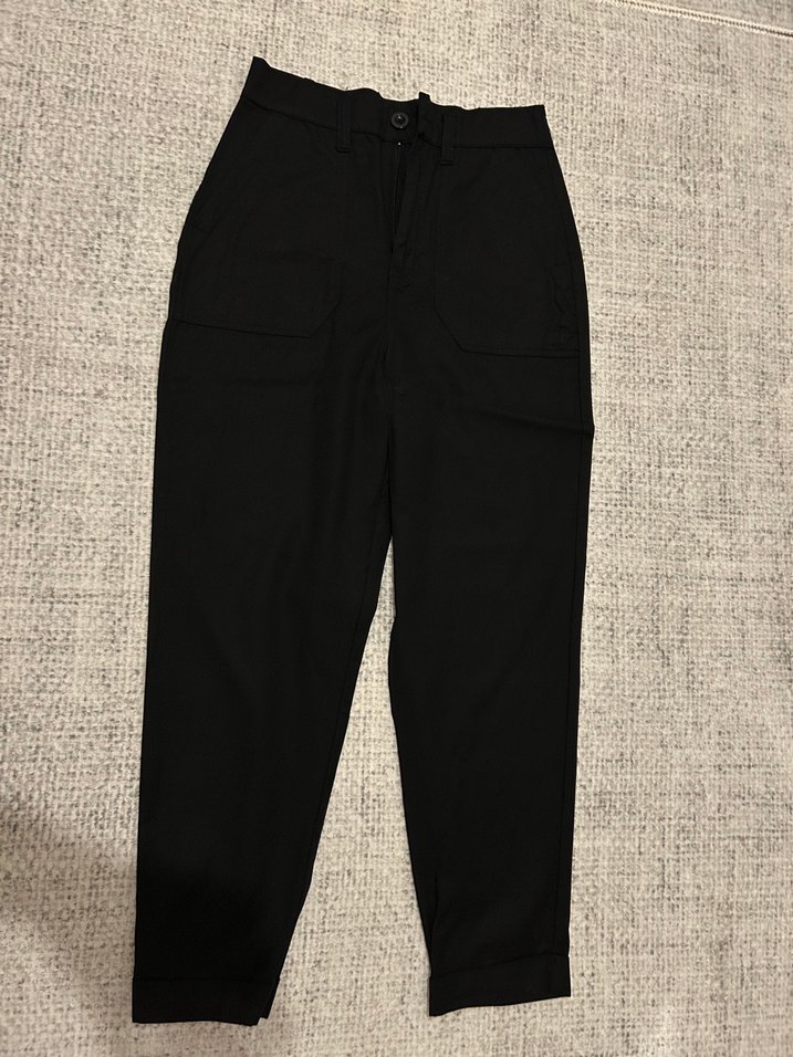 Siyah Kemerli Midi Kadın Kumaş Pantolon - Görsel 2