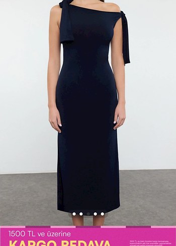 Lacivert Kol Detaylı Uzun Elbise - Görsel 6