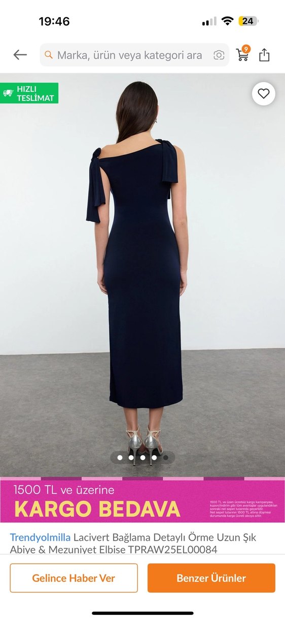 Lacivert Kol Detaylı Uzun Elbise - Görsel 5