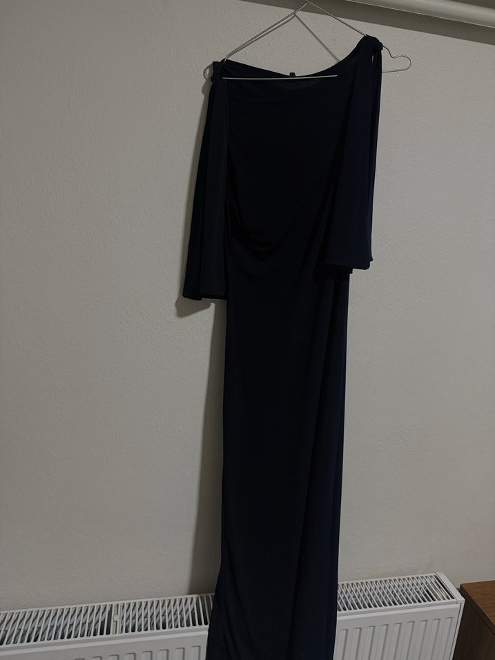 Lacivert Kol Detaylı Uzun Elbise - Görsel 4